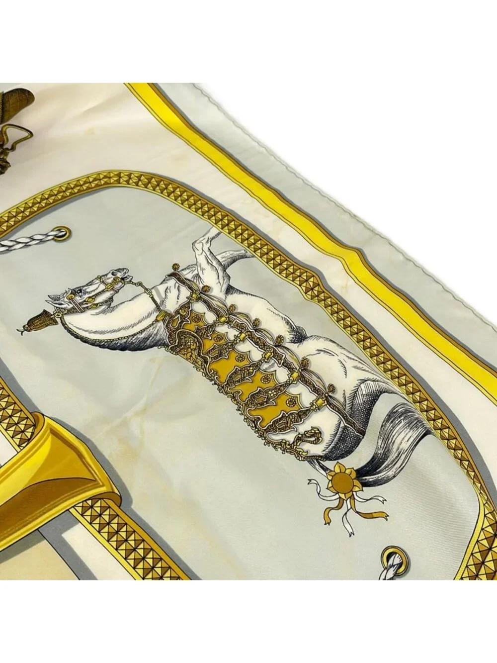 Hermes Scarf Carre 90 Yellow Ivory Grand Apparat Dressed Horse Silk